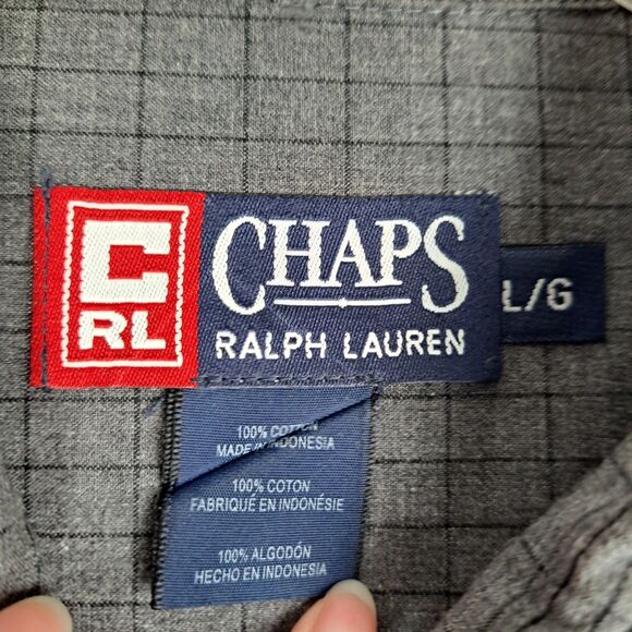 Chaps Ralph Lauren VTG Men’s Long Sleeve Button Up Shirt Gray Windowpane Large - Picture 4 of 10